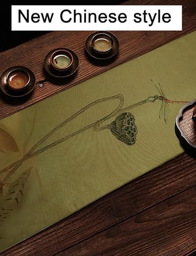 Waterproof Chinese Silk Table Runner, Easy to Clean, Digital Print C Patterns, 32x400cm (12.6x157.5in) - Elegant Home Decor for Dining Table