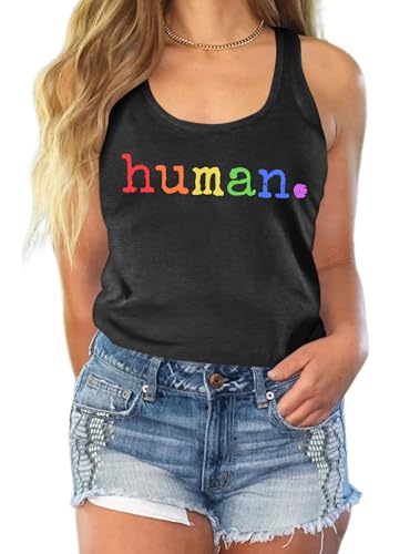 Image of Ithalt Pride Tank Top for Women LGBT Rainbow Flag Shirt Love Heart Graphic Tee Lesbian Gay Pride Sleeveless Vest