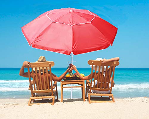 7Ft Portable Beach Umbrella with Push Button Tilt and Telescopic Pole,Adjustable Height Fiberglass