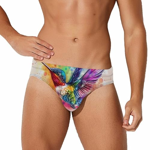 Watercolor Hummingbird Men's Swimsuit Brief Quick Dry Bikini Swimwear Bathing Suit Beach Swimming Trunks