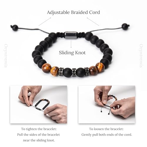 8mm Tiger Eye Men's Bracelet - Handmade Elastic Braided Rope, Beaded Bracelet for Good Luck & Blessings, Thoughtful Present for Men with Elegant Gift Box3