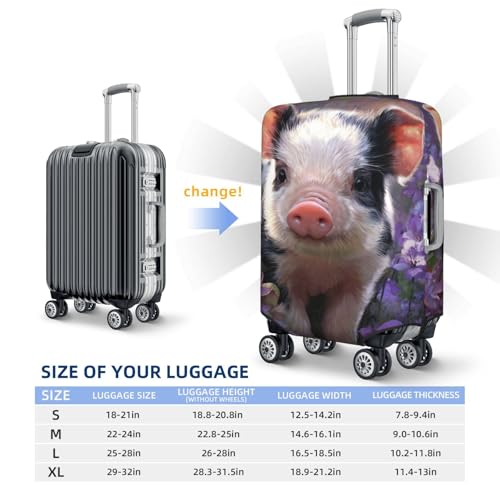Piglet In The Purple Flowers Elastic Travel Luggage Covers Dustproof Scratch-Resistant Suitcase Protector Fit 22-24 Inch4