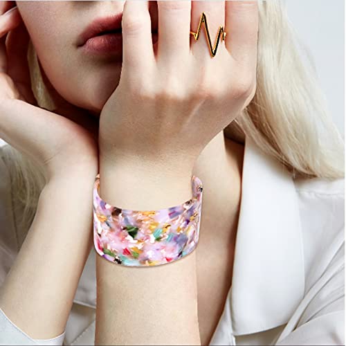 FAERLIIRY Cuff Bracelet for Women Acrylic Resin Bracelets Statement Bangle Bracelet Adjustable Bracelet Wide Chunky Bracelets for Women (Floral)3