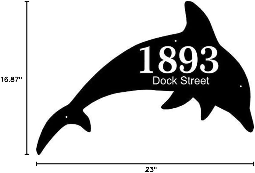 Comfort House Personalized Dolphin Address Sign - Custom Dolphin Shape House Number Address Plaque # CFS2317002