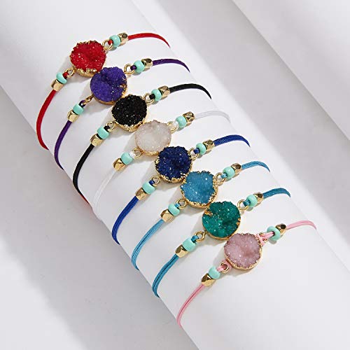 Image of COLORFUL BLING 4pcs Resin Moon Crescent Round Natural Stone Bracelets Set Friendship Hand Woven Braided Stretch String Adjustable for Couples Lovers Personalized Wish Card Jewelry-A