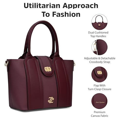 Image of Lavie Signature Canva Lock Satchel Bag | Satchel Handbag for Work | Ladies Purse | Stylish Shoulder Bag | Gift for Women