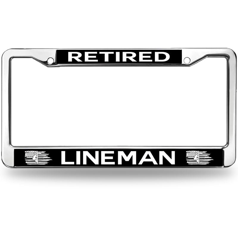 Image of Retired Lineman Pride License Plate Frame for Thanksgiving US Lineman Spirit License Plate Frame Inspirational US Army Superhero Weather-Proof