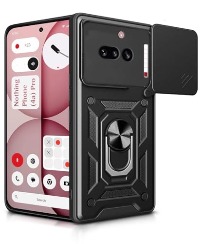 Image of WOW IMAGINE Tough Armor Bumper Mobile Back Case for Nothing Phone 4A | Sliding Camera Cover | Shock Proof 360 Protection | Hybrid PC + TPU | Ring Holder with Kickstand - Black