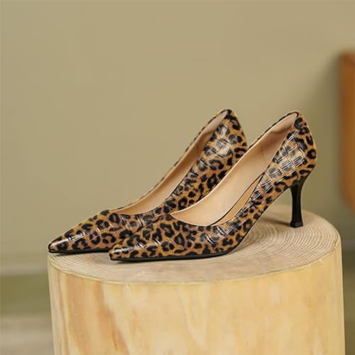 FOWT Simple Solid Croc-Embossed Pointed Toe Pumps Women Dressy Slip on Thin High Heels Sexy Shallow Party Evening Dance Shoes US Size 4-163