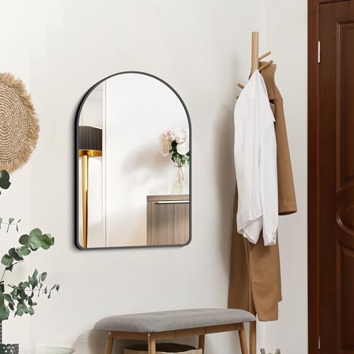 Image of FORBATH Arched Bathroom Mirror 20x28 Inch, Bathroom Mirror Wall Mounted Modern Black Aluminum Alloy Frame Decor Dresser Mirror for Bedroom Living Room Entryway, Hanging or Leaning Against Wall