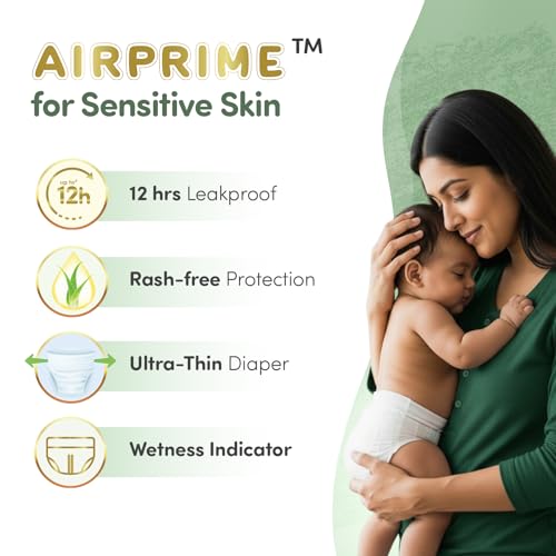 Image of Mylo Baby AirPrime Premium Diaper Pants Small (S) Size (4-8 kgs) (26 Count) Leak Proof | Ultra-Thin & Breathable | Up to 12 Hours Protection | No Rashes (26 Count, Pack of 3)