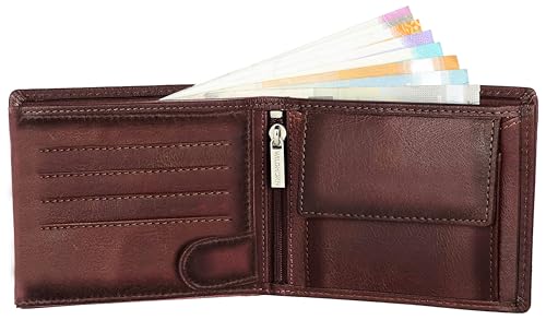 Image of WildHorn Leather Wallet For Men I 9 Card Slots I 2 Currency & 2 Secret Compartments I 1 Zipper & 3 Id Card Slots (Crackle), Brown