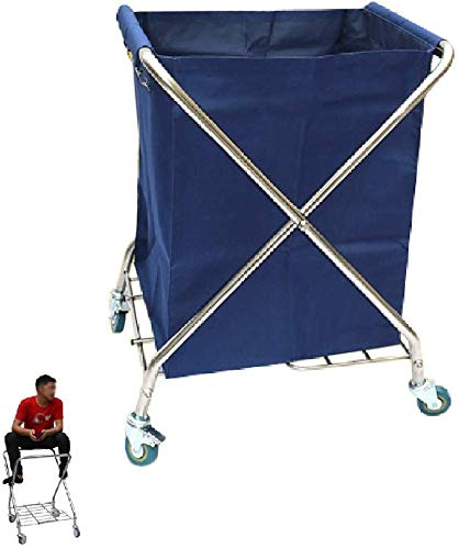 DFEDHF Movable Trolleys, Household Serving Cart Heavy-Duty Laundry Hamper Sorter Cart with Bags, Foldable Hotel Cleaning Collector Service Trolley on Wheels/Blue/65 * 55 * 90Cm(Blue-65 * 55 * 90Cm)
