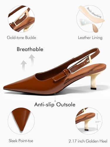 Image of Coutgo Womens Slingback Kitten Heels Closed Pointed Toe Pumps Buckle Strap Wedding Party Dress Shoes