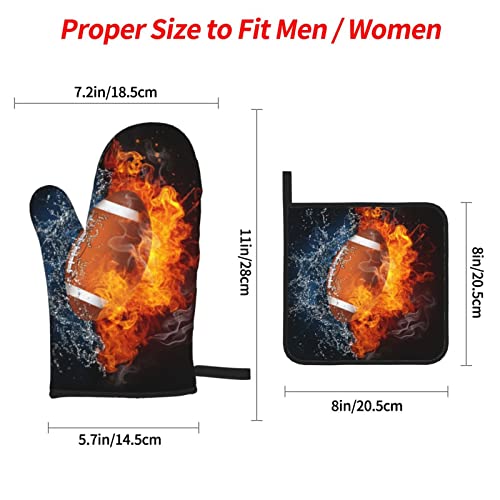 Football With Ice And Fire Oven Mitts And Pot Holders Sets 4 Pcs Heat Resistant Pads Non-Slip Bbq Gloves For Kitchen,Cooking,Baking,Grilling #TOP3