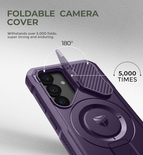 Image of Dexnor for Samsung Galaxy S25 Case with Camera Cover & Adjustable Kickstand & Built-in Screen Protector, Magnetic Rugged Shockproof Bumper Cases Heavy-Duty Protective Cover (2025),Phantom Purple