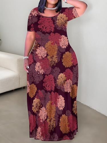 Image of PinkPatty Women's Plus Size Maxi Dresses Short Sleeve Sundress Summer T-Shirt Beach Long Dress with Pockets