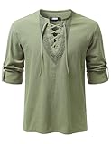 JOGAL Mens Renaissance Shirt Medieval Pirate Viking Halloween Costume Gothic Steampunk Retro Long Sleeve Lace Up Shirts ArmyGreen X-Large