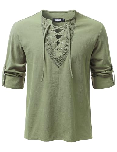 Image of JOGAL Mens Renaissance Shirt Medieval Pirate Viking Halloween Costume Gothic Steampunk Retro Long Sleeve Lace Up Shirts