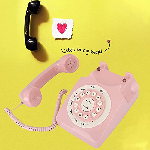Teléfono Retro con Cable y Disco Giratorio Rosa miniatura 3