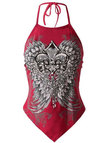 Image of Design by Olivia Women's Sexy Paisley Bandana Halter Top Y2K Crop Shirt