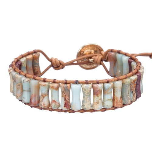 Image of Plumiss Women Boho Handmade Natural Stone Crystal Leather Bead Wrap Bracelets Collection