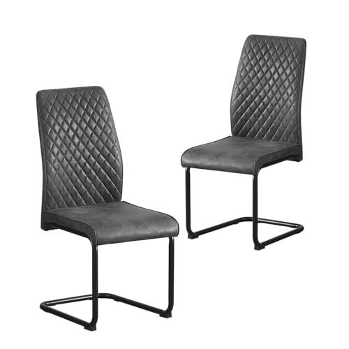 B&D home® Esszimmerstühle Theo 2er-Set – gepolsterte Freischwinger mit Rautensteppung, Wildlederoptik Anthrazit, ergonomische...