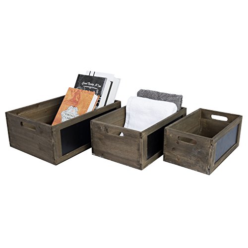 MyGift-Rustic-Brown-Weathered-Wood-Nesting-Storage-Bins-with-Chalkboard-Panel-and-Cutout-Handles-Decorative-Farmhouse-Wooden-Stackable-Open-Top-Boxes-3-Piece-Set MyGift Rustic Brown Weathered Wood Nesting Storage Bins with Chalkboard Panel and Cutout Handles Decorative Farmhouse Wooden Stackable Open Top Boxes 3 Piece Set