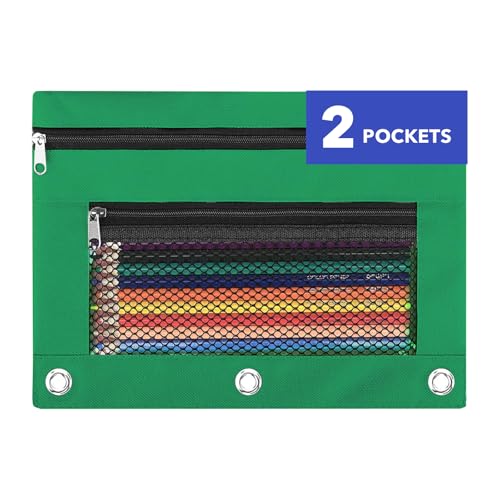 Image of Pencil Pouch for 3 Ring Binder - 3 Hole Zipper Pen Case Bag Holder Bulk Accessories Clear Window Aesthetic Organizer Pockets