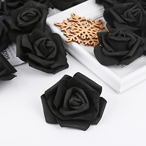 Artificial Rose Flowers, 200Pcs Foam Rose Bulk Black Fake Flower Heads For Diy Wedding Bouquets Rose Wall Kissing Balls Bridal Shower Centerpieces Arrangements Party Tables Decorations(Black) #TOP2