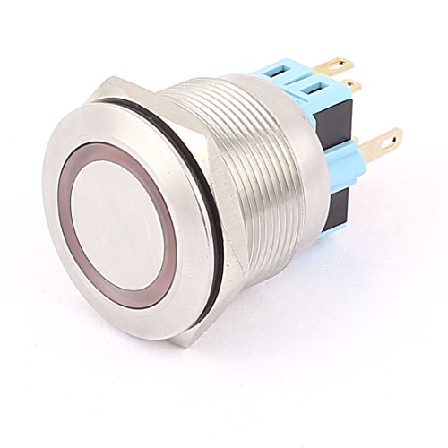 Sourcingmap DC 12V Red LED Light 25mm DPST Flat Head Latching Push Button Switch - Image 2
