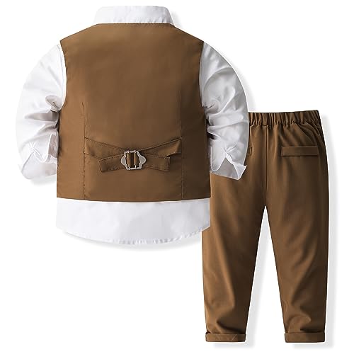 Image of Baby Boys Gentleman Formal Suit Set with Vest, Pant, Shirt, and Bow Tie, Weding 4Pcs Outfit