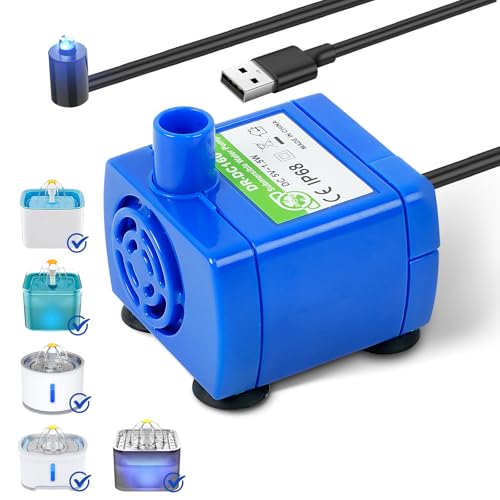 IP68 DR-DC160 submersible water pump Cat Water Fountain Pump for Tritone Ceramic Stainless Steel Round Flower Cap Cat Fountains Automatic Pet Water Dispenser Replacement Pump (With LED)