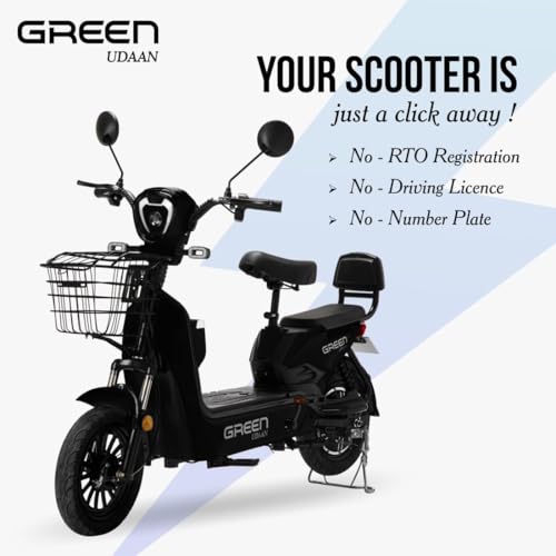 Image of Green Udaan Low Speed Electric Scooter Non RTO 80KM Range Lithium Battery with Portable Charger (Black)