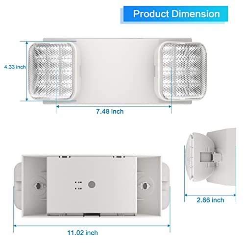 Image of SPECTSUN 18 Pack White LED Emergency Lights with Battery Backup-UL Listed Two Head Adjustable Emergency Lighting Fixtures - 120-277V AC-Exit Sign Lights (18 Packs-U9)