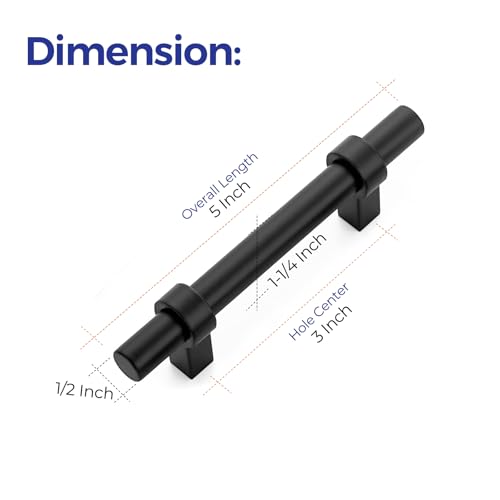 Image of Ravinte 5 Pack 5 Inch Cabinet Pulls Matte Black Kitchen Cabinet Hardware Cupboard Handles with Square Base 5 inch Length,3 inch Hole Center