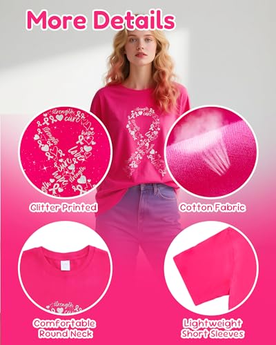 Pink Breast Cancer Shirts for Women,Pink Ribbon Cotton Shirts for Women Breast Cancer Survivor2