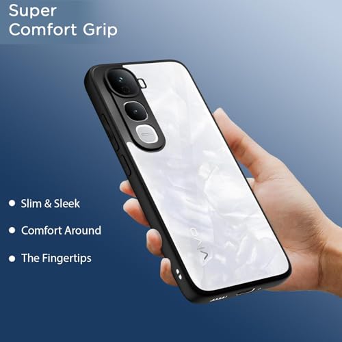 Image of AIBEX Back Cover for Vivo Y400 Pro 5G | Shockproof Transparent Case with TPU Camera Lens Guard | Slim Hybrid Armor Non-Yellowing Polycarbonate Cover - Black Edges