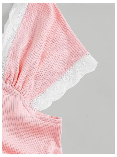 Girl's Lace Puff Short Sleeve Crop Tops Ribbed Knit Bowknot Square Neck T Shirt Cute Tops3