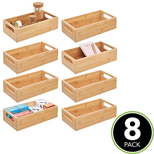 Mdesign Bamboo Office Storage Container Bin - Drawer Organizer Crate Box With Handles For Cabinet, Shelves, Closet, Cubby, Holds Pens, Pencils, Or Envelopes, Echo Collection, 8 Pack - Natural/Tan #TOP1
