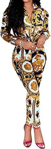 VisiChenup 2 Piece Legging Pant Sets for Women Floral Print Long Sleeve Elegant Party Jumpsuits Tracksuits Outfits