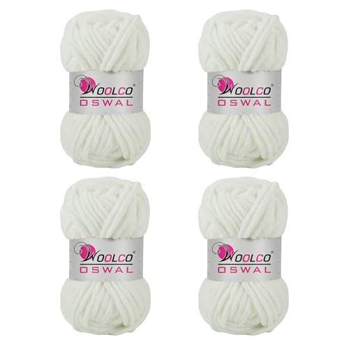 Image of Yankie Chenille Supersoft Velvet Yarn, Plushie & Blankie Yarn for Crochet, Knitting, Amigurumi & DIY Crafts (White, Pack of 4)