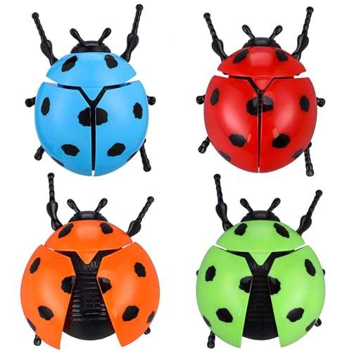 TOYANDONA 4pcs Wind Up Walking Bugs & Ladybug Toys - Clockwork Novelty Toys for Boys & Girls, 9.00X6.33X4.20CM