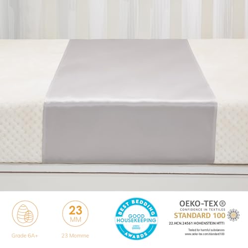 Image of PROMEED 100% Mulberry Silk Crib Sleeve for Baby Hair Loss Prevention, Premium 23 Momme Natural Silk Bassinet Sheet for Bassinets /Cradles /Cots /Cribs (Light Grey)