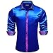 Barry.Wang Teal Blue Men Satin Silk Shirt Long Sleeve Designer Dress Shirt Shiny Untucked Casual Button Down Shirt Party Disco Formal