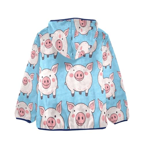 Cute Pig Blue Pattern Print Toddler Fleece Jacket Girl Boys Hooded Fleece Jacket Coat Warm Outwear Zip-up 3-10T2