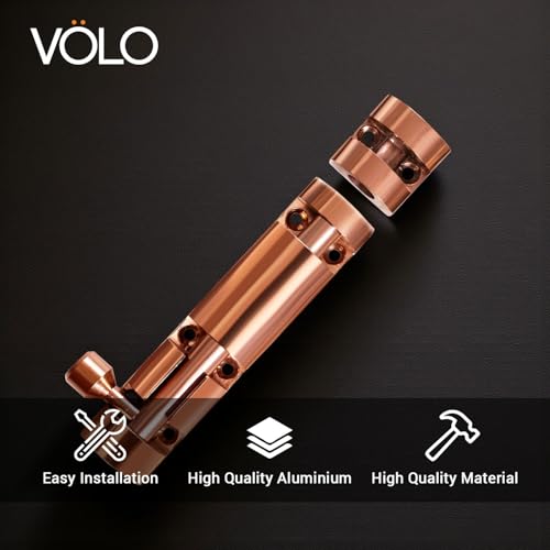 Image of VOLO Aluminium Tower Bolt with Stainless Steel Rod - Heavy Duty Door & Window Latch for Home and Office | Main Door Tower Bolt | Kundi /Chitakini | Pack of 2 Pieces (Rose Gold, 4 Inch)