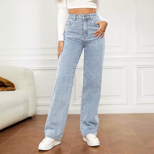 Woman Wide Leg Jeans,High Waisted Baggy Jeans Y2K Boyfriend Jean Elastic Waist Stretchy Jean Straight Leg Denim Pants2