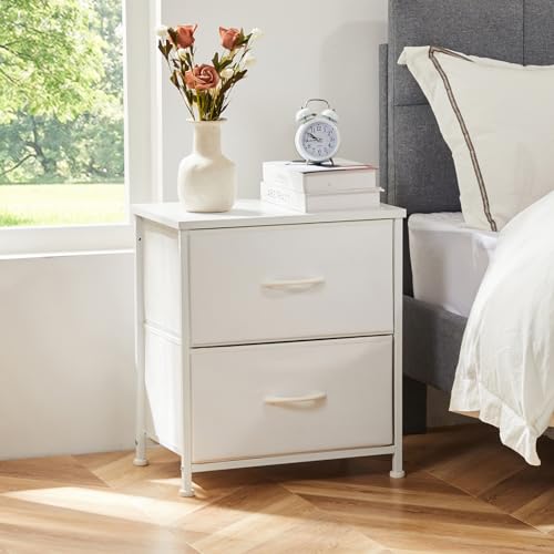 Sweetcrispy SW2P2BCWT Nightstand Set Of 2 With 2 Storage Drawers, 20 Inch Height Small Bed Side Furniture End Table, Wooden Top Fabric Cabinet Kids Mini Dresser For Bedroom thumb #1