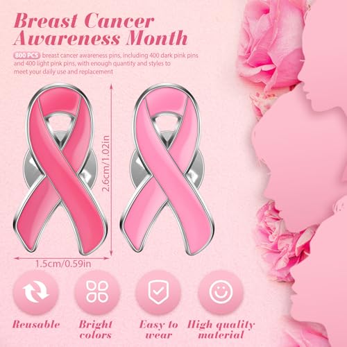 Hoteam 800 Pcs Breast Cancer Ribbon Pins Pink Ribbon Pins Breast Cancer Awareness Lapel Pin Hope Pink Ribbon Lapel Pin Awareness Lapel Pins Gifts Charity Public Fundraiser Supplies2